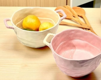 Ceramiczna miska na zupę z podwójnym uchem, miska na makaron, prezent do akademika
