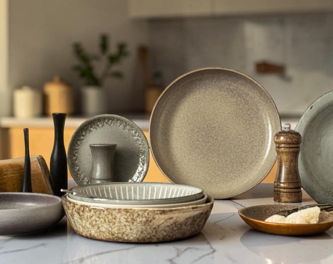 Serving Bowl Ceramic – Rustic Stoneware Bowl, Handmade Farmhouse Kitchen Dish