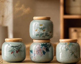 Floral Ceramic Tea Jar with Lid: Handcrafted Loose Leaf Canister