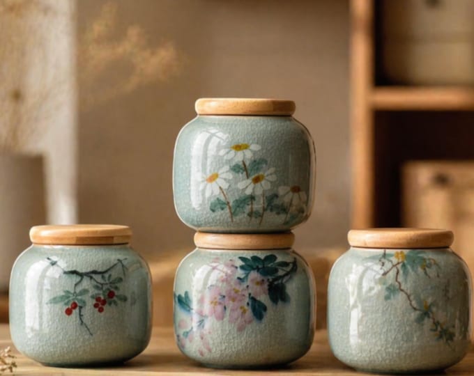 Floral Ceramic Tea Jar with Lid: Handcrafted Loose Leaf Canister