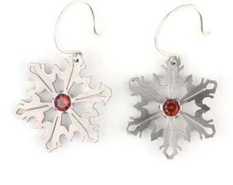 Snowflake Earrings with Red CZ