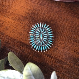 Stunning Vintage Zuni Navajo Sterling Silver And Turquoise Brooch