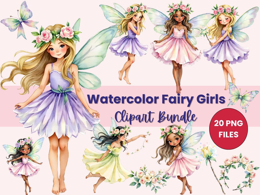 Watercolor Fairy Girl Clipart Bundle Digital Download Cute Fairy Images ...