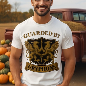 Guarded by Gryphons T-Shirt - Unisex Softstyle Tee, Fantasy Shirt, Graphic Tee, Gift for Mythology Lovers, Casual Wear, Fantasy Merch