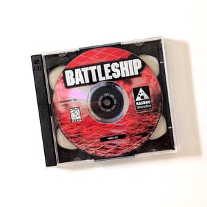 May include: A clear plastic CD jewel case containing a Battleship game disc for Windows 95. The disc features a red water surface graphic with a white grid, the Hasbro Interactive logo, and the text Battleship, Windows 95, and Host CD.