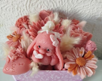 Handmade wax candles, in wax flower bouquets