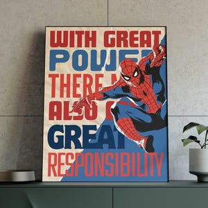 Spider-Man Quote Wall Art Print | Comic Book Poster | Retro Superhero Home Decor | Digital Download