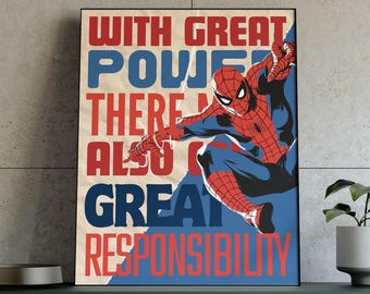 Spider-Man Quote Wall Art Print | Comic Book Poster | Retro Superhero Home Decor | Digital Download