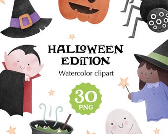 30 Halloween PNG Cliparts | Cute Witch Hat, Ghost, Pumpkin, Bat | Digital Download