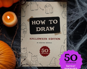 How to draw 50 cute & spooky Halloween things|Easy Step by Step Drawing Book|Printable Worksheets|Learn to draw for beginners|Art Activities
