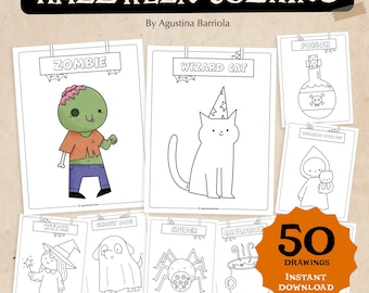 ハロウィーンの塗り絵: 子供と大人向けの 50 のかわいくて簡単な塗り絵 - すぐにデジタルダウンロードできます。
