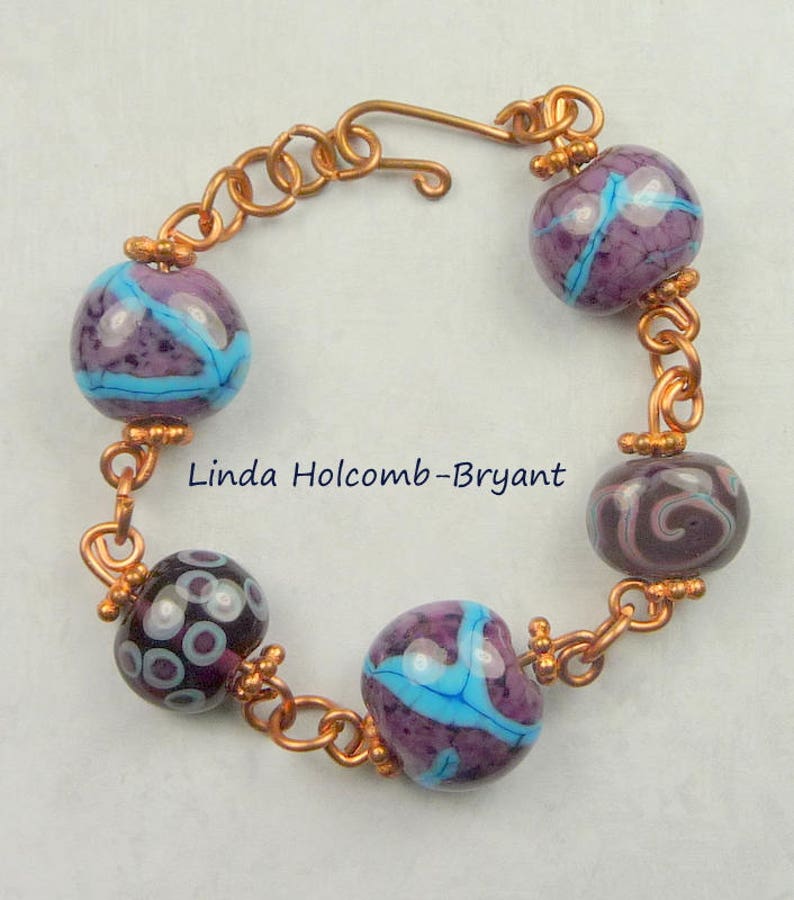 Copper Bracelet of Lampwork Beads