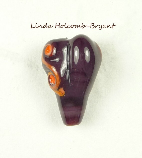 Purple & Orange Lampwork Glass Heart Focal Bead