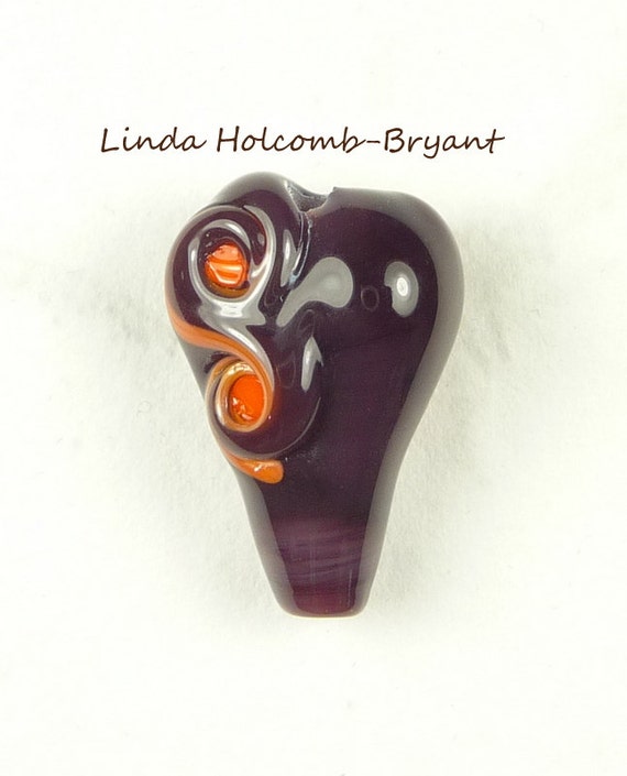 Purple & Orange Lampwork Glass Heart Focal Bead
