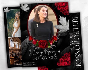 Funeral Program Printable In Loving Memory Of Obituary Printable Funeral Program Template Memorial Booklet Obituary Funeral Template Red