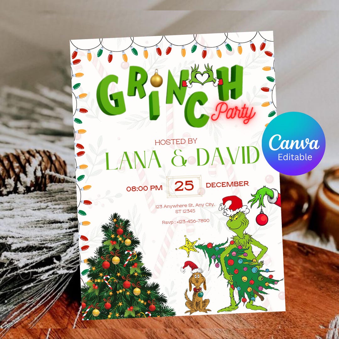 Editable Grinch Party Invitation | Merry Grinchmas Invitation | Grinch ...