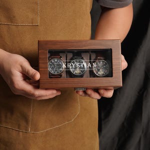Walnut Watch Box for Men, Mens Watch Organizer,3 slot, 6 slot, Wooden Watch Case, Glass Top Box, Gift for Him,Valentine's Day Gifts