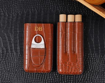 Estuche para puros personalizado con cortador, soporte para puros grabado, regalo personalizado para padrinos de boda, regalo para papá, regalo para el Día del Padre.