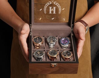 boîte à montres en noyer, organiseur de montres pour hommes, 3 emplacements, 6 emplacements, boîtier de montre en bois, boîtier en verre, cadeau en bois, présentoir de montres, cadeau pour lui, cadeau de luxe