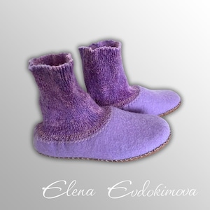 Children’s Felted Wool Slippers – Purple Baby Booties with Elastic, Handmade Toddler House Shoes, Gift for Kids