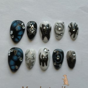 Handpainted Cat Eye Glitter Press On Nails: Chrome Accents
