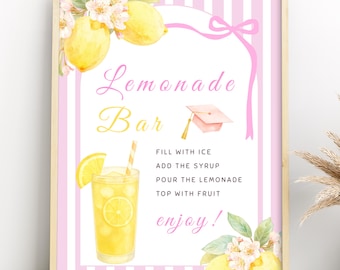 Freshly Graduated Lemonade Bar Sign, Lemon Party Sign, Drink Station Decor For Graduation, Class of 2026, Canva Editable Template, FG