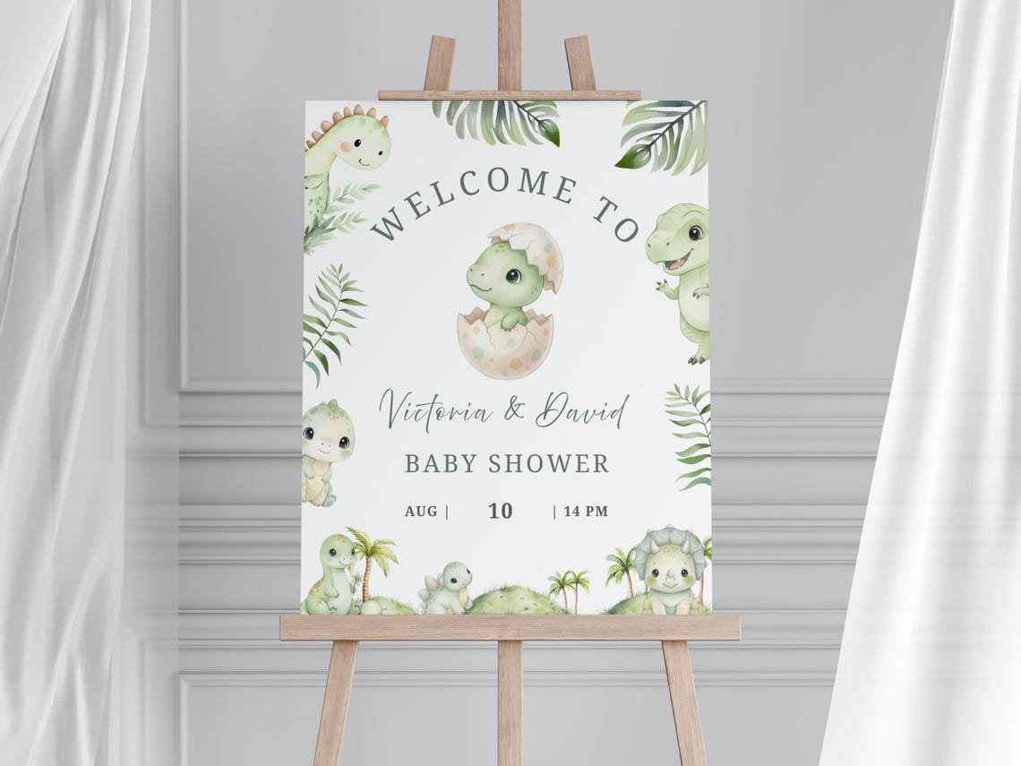 Hatching Soon Baby Shower Welcome Sign, Dinosaur Baby Boy Decor ...