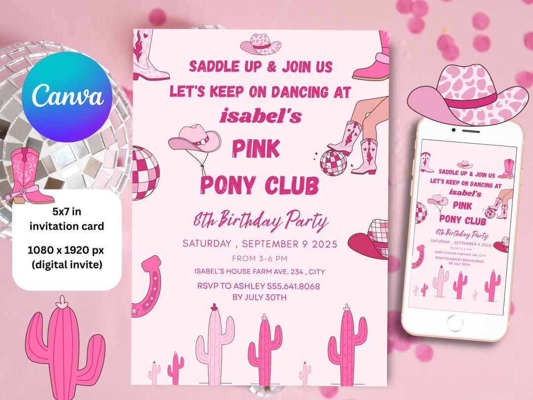 Ppc Invitation Pink Pony Club Birthday Invitation | Party Invitation Template | Pink ...