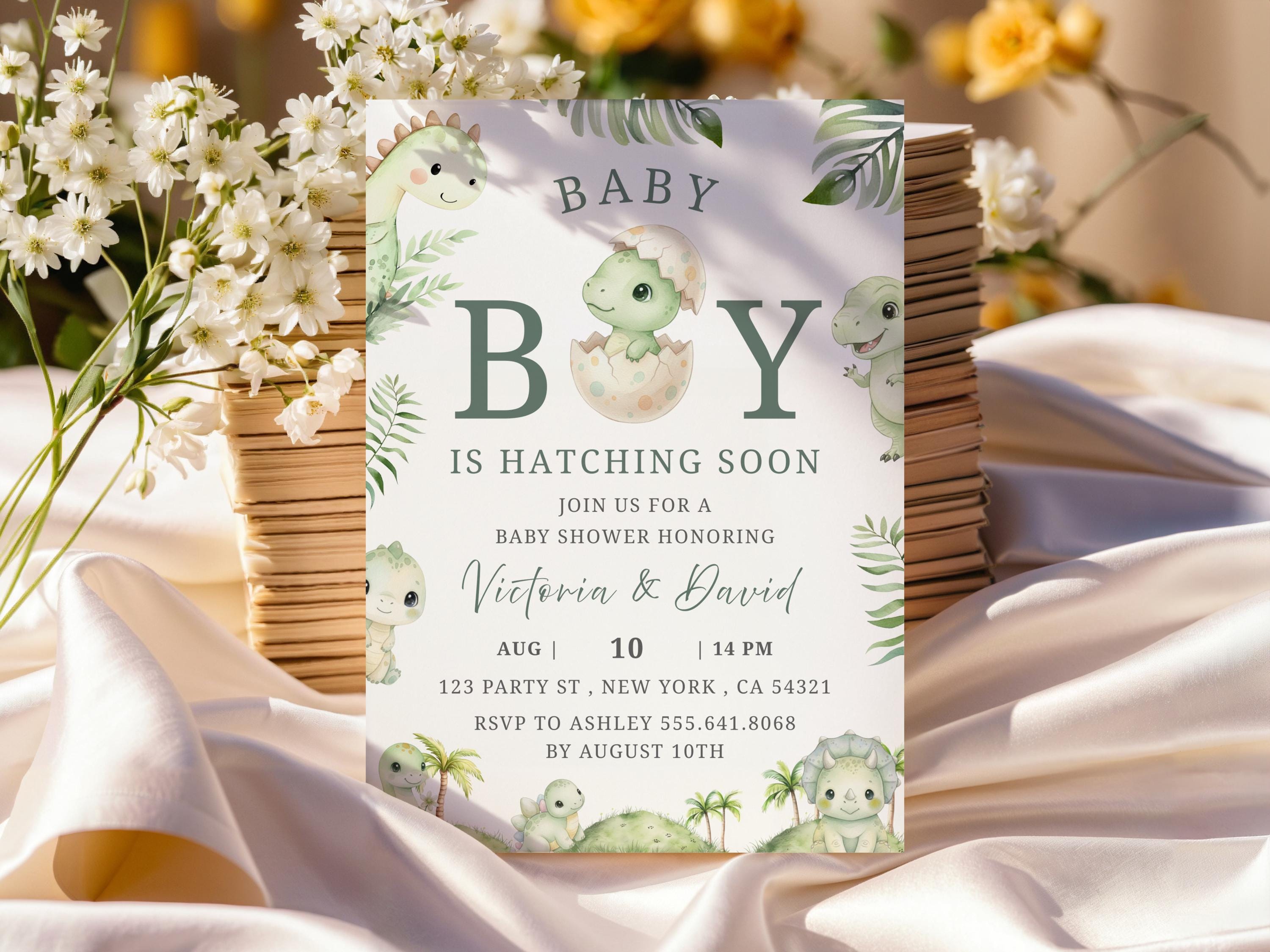 Hatching Soon Baby Shower Invitation, Dinosaur Boy Invite, Baby Dino ...