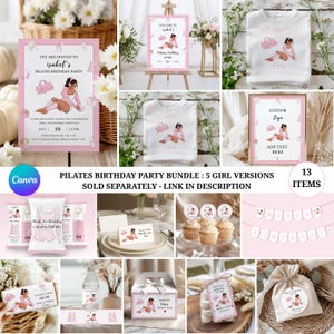 Pilates Birthday Welcome Sign, Editable Pilates Party Sign Template, Pilates in Pink Studio Poster, Digital Wellness Celebration Sign, PB-1 image 2