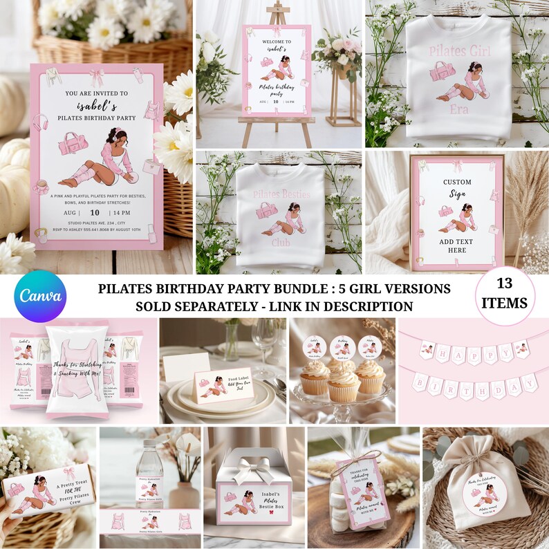 Pilates Birthday Welcome Sign, Editable Pilates Party Sign Template, Pilates in Pink Studio Poster, Digital Wellness Celebration Sign, PB-1 image 2