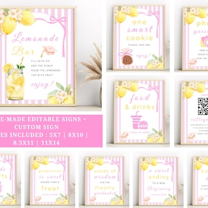 Graduation invitation bundle with lemon citrus theme, freshly graduated party templates and Canva editable matching decor set