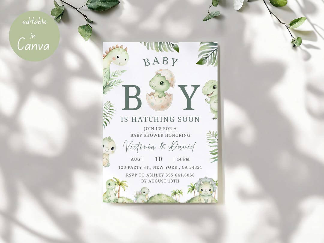 Hatching Soon Baby Shower Invitation, Dinosaur Boy Invite, Baby Dino ...