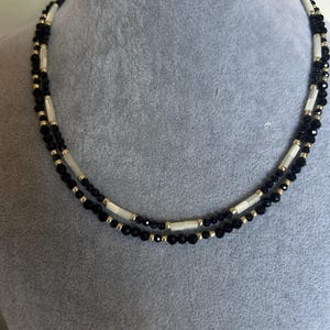 Blue Sandstone & Mother of Pearl Necklace: Handmade Gold-Tone Jewelry