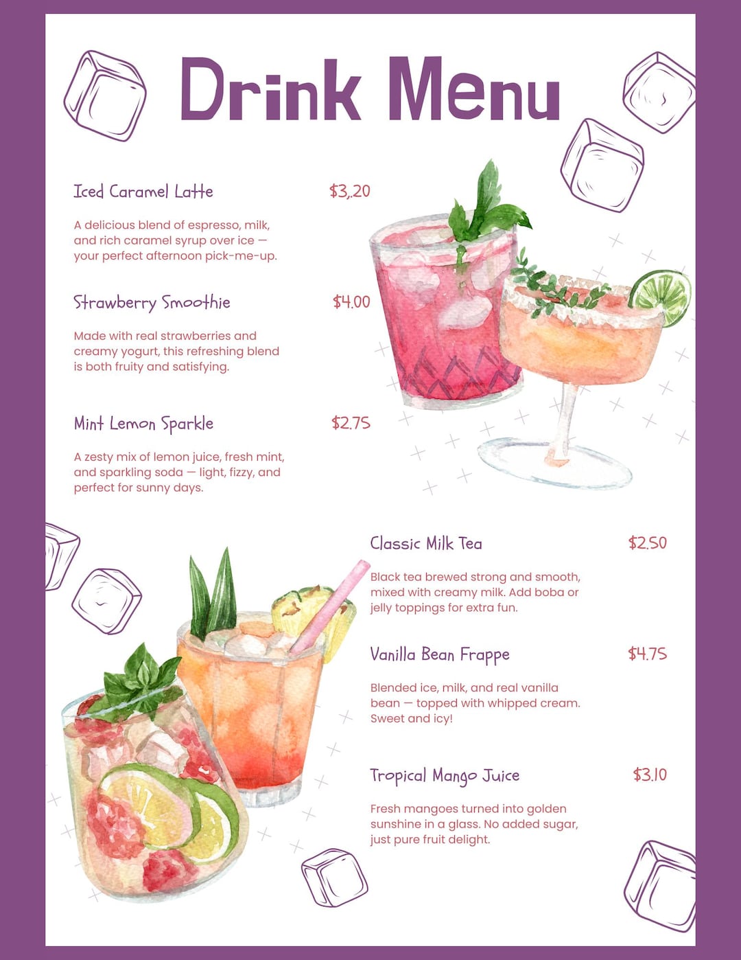 Editable Bar Menu Template | Cocktail and Drink Menu Design | Pub ...