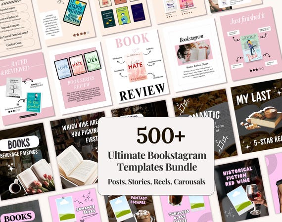 500+ Bookstagram Canva Templates Bundle | Posts, Stories, Reels, Carousals | Book Lover Social Media Post | Bookish Creator Instagram Kit