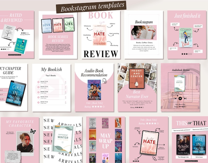 Romance author Instagram templates with cozy and modern bookish designs