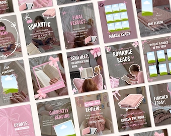 70 rosa kokett Bookstagram-mall, mjukrosa Bookstagram-canvainlägg, romantikbokrecensioner rosa Instagram-inlägg, Bookstagram-innehållskit
