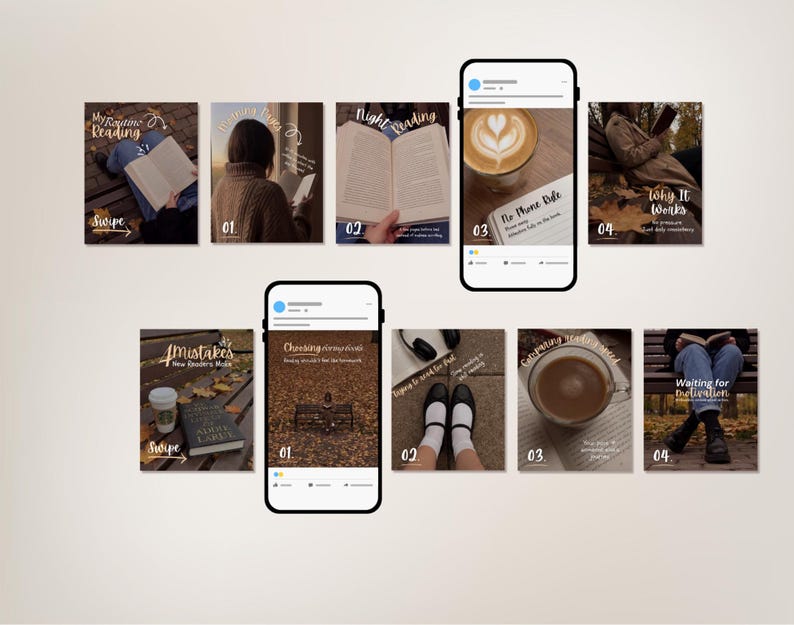 Cozy brown Bookstagram templates for viral book content