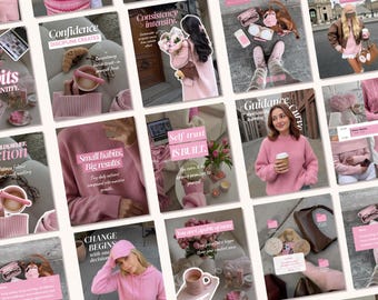 Pink Aesthetic Instagram Templates, Social Media Agency Coaching Kit, Carousel Posts, Modern Trendy Canva Storytelling Posts SMM Viral