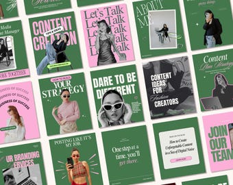 100 Modern Aesthetic Green & Pink, Trendy Luxury, UGC Personal Brand, Content Creators, Social media manager Canva Instagram Post templates