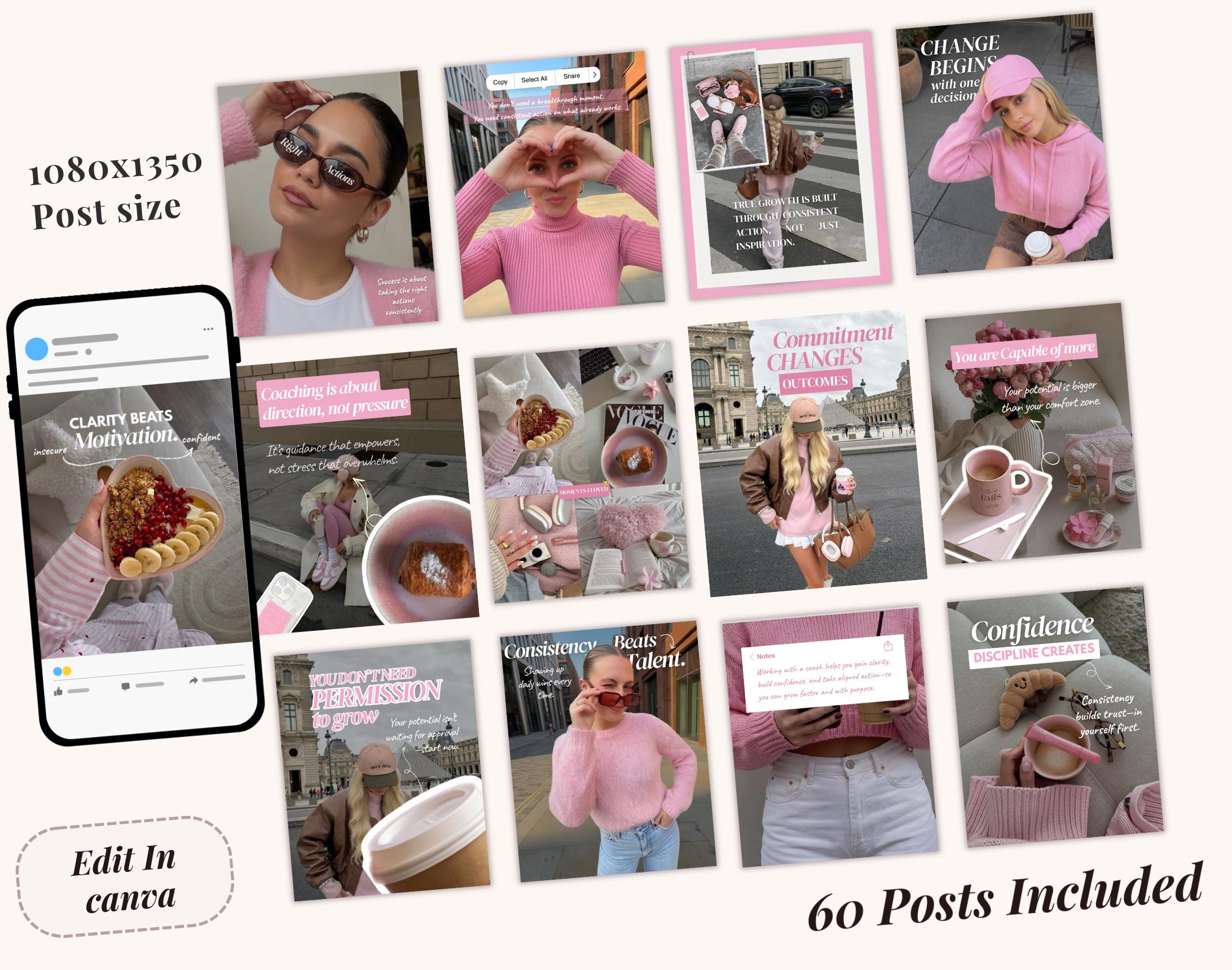 Pink Aesthetic Instagram Templates, Social Media Agency Coaching Kit ...