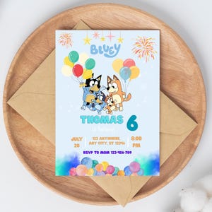 Bluey Birthday Invitation | Editable Bluey Party Invite for Kids | Canva Template | Instant Download | Digital Printable Evite PDF PNG