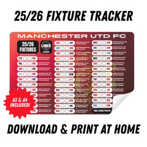 Manchester United FC 25/26 Fixture Tracker Wallchart