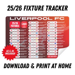 Liverpool FC 25/26 Fixture Tracker Wallchart