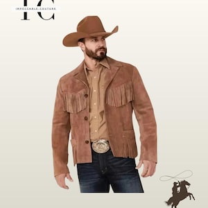Chaqueta vaquera de ante con flecos para hombre, abrigo de cuero vaquero, ropa de rancho vintage, chaqueta de ante marrón, atuendo western, chaqueta de rodeo, regalo para él.