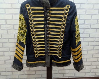 Hussar Military Jacket Men Gold Braid Embroidery Steampunk Napoleon Costume Gothic Marching Band Uniform