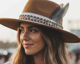 Fedora Hat With Short Brim and Chevron Stripes - Etsy display picture 1