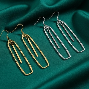 Dangle Earrings Geometric Rectangular Design Minimalist Jewelry Modern Statement Piece Metal Art Polished Finish Christmas Gift for Her