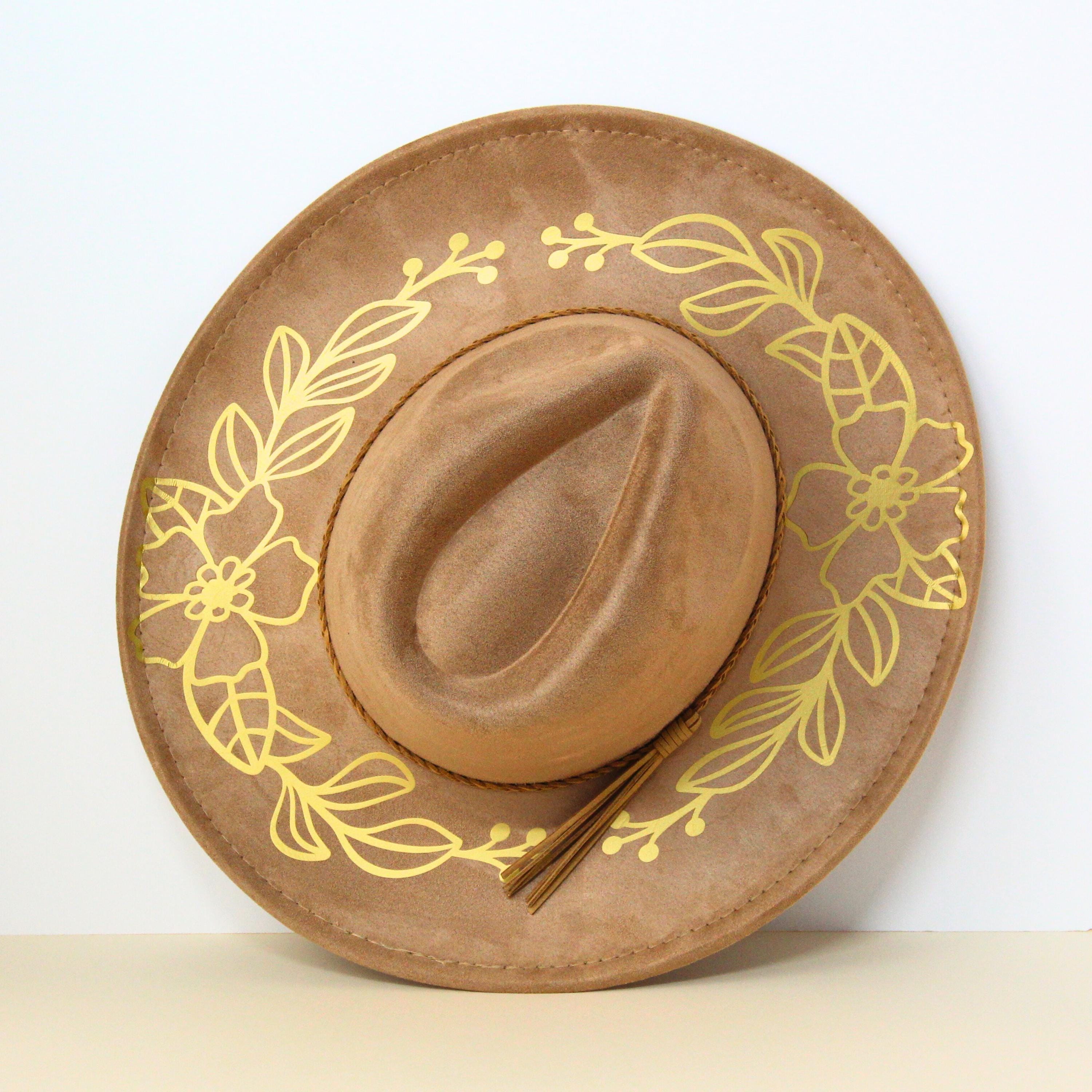 Brown Faux Suede Wide Brim Fedora Western Ranch Hat Boho Adjustable Camel Vegan Suede Blank Fedora – Adjustable Hat for Hat Burning  main image 4